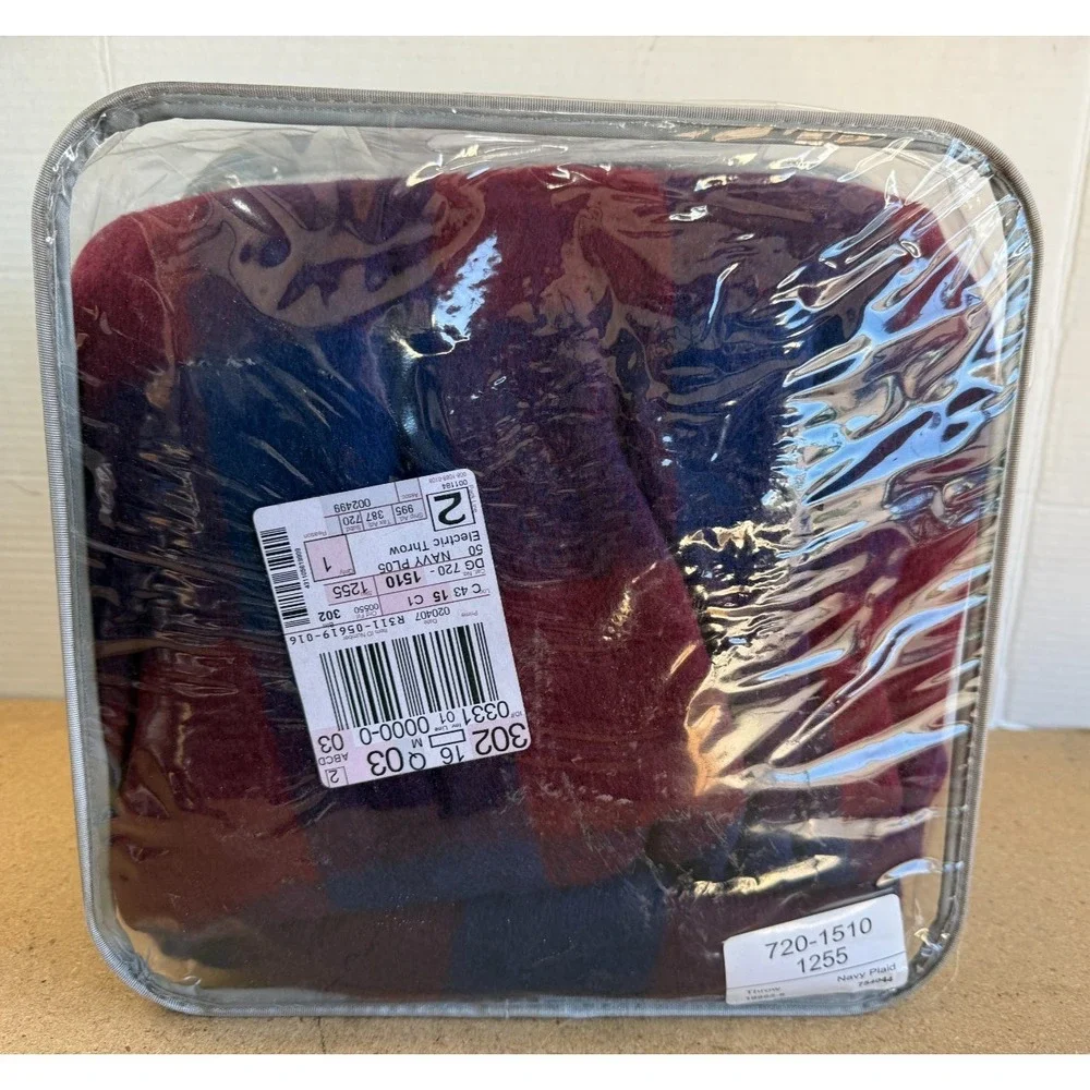 Sealy Delightful Moments Navy Plaid Electric‎ Warming Blanket Throw 50x62 EUC